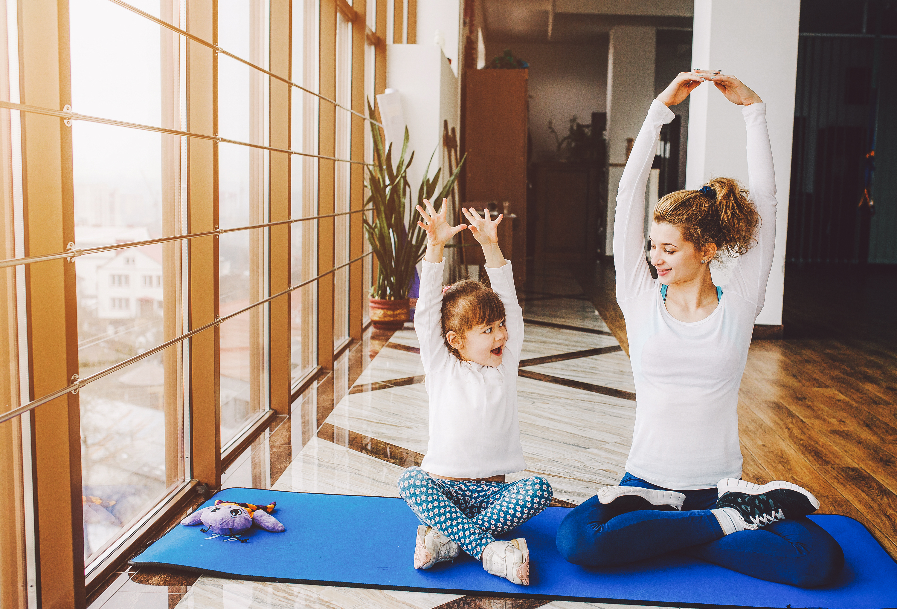 Charming family spends time in the gym